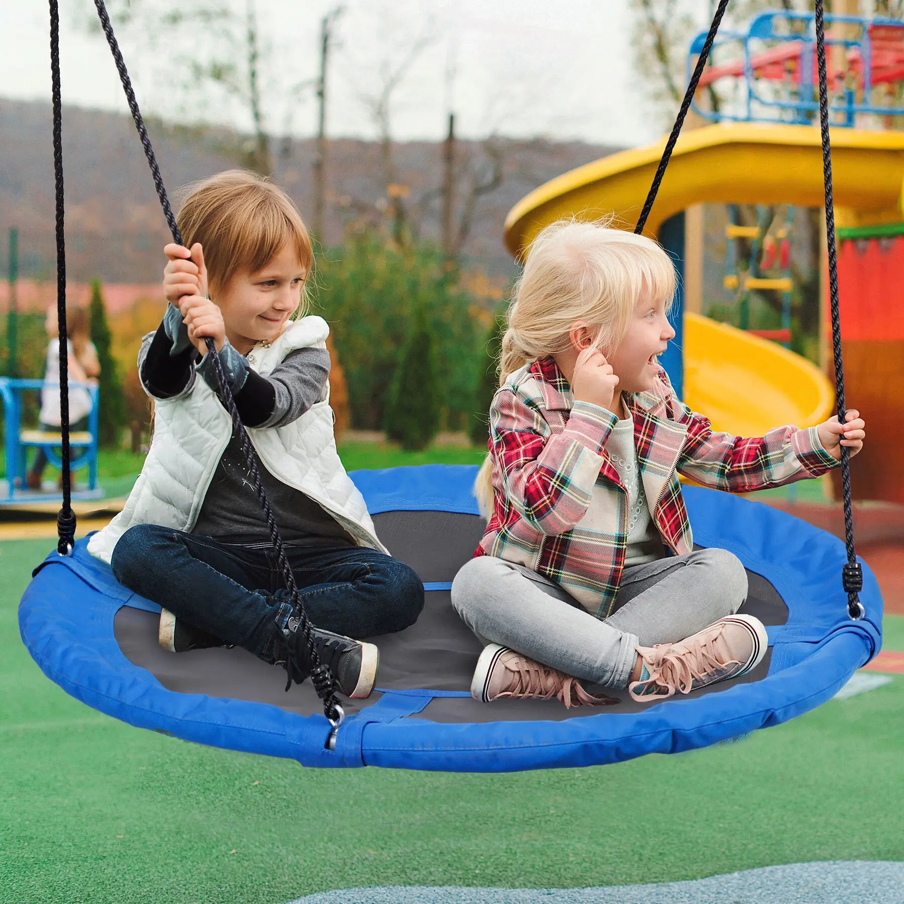 SuperDeal 48-Inch Saucer Swing - 360° Rotatable, Adjustable Hanging Ropes, Metal Frame Outdoor Home Playground Equipment for Kids,back to school,back to school haul