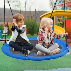 SuperDeal 48" Saucer Swing 360° Rotate Adjustable Hanging Ropes Outdoor Web Swing Tree Swing for Kids, Teens (Blue)