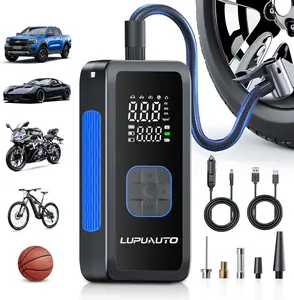 LupuAuto Portable Tire Inflator Car Tools - Digital Display, Fast Inflation, Automatic Shut-off, LED Light, 4 Modes, Emergency Pump Station with Vehicle Starting Power for Cars, Bicycles