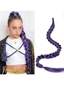 30-Inch Purple Pigtail Wig Featuring Laser Wire, Perfect for Role-Playing, Themed Events, And Everyday Use, Designed for Light Beige Hair Tones And Types