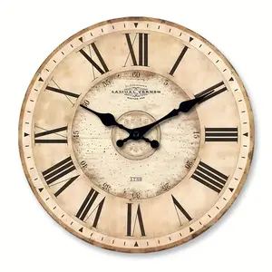 10 inch American Wooden Wall Clock with Roman Numerals, Measuring 10-16 Inches - Battery-Operated, Silent Clock, Suitable for Living Rooms, Bedrooms, Home, Kitchens, And Aesthetic Room Decor, Perfect As a Holiday Gift (Batteries Not Included)