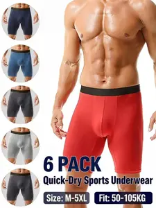 6 Pack Men’s Long Leg Boxer Briefs M-5xl, No Chafing and Breathable Athletic Underwear, Quick Dry for Gym & Daily Use