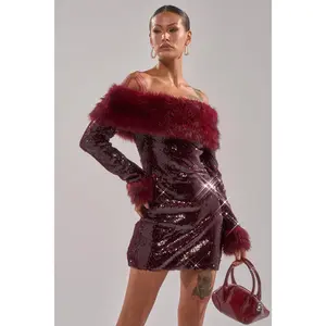 BABY IT'S COLD OUTSIDE FUR TRIM SEQUIN MINI DRESS