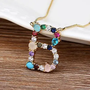 Nidin New Arrival Hot Sale Personal Name Letter Necklace Rainbow CZ Initials Alphabet Women Girls Gorgeous Family Jewelry Gift