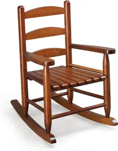 Joymor Outdoor Children's Rocking Chair, All-Weather Wooden Rocker with High Backrest, Ideal for Garden, Yard, and Balcony, Patio Rocking Chair Suitable for Ages 3-6, Teak