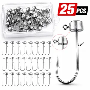 25pcs 1/8oz Ned Rig Jig Heads Set with Hooks Box – Mushroom Head Ned Rig Hooks for Bass Crappie Trout, Finesse Bass Fishing Jig Head Hooks