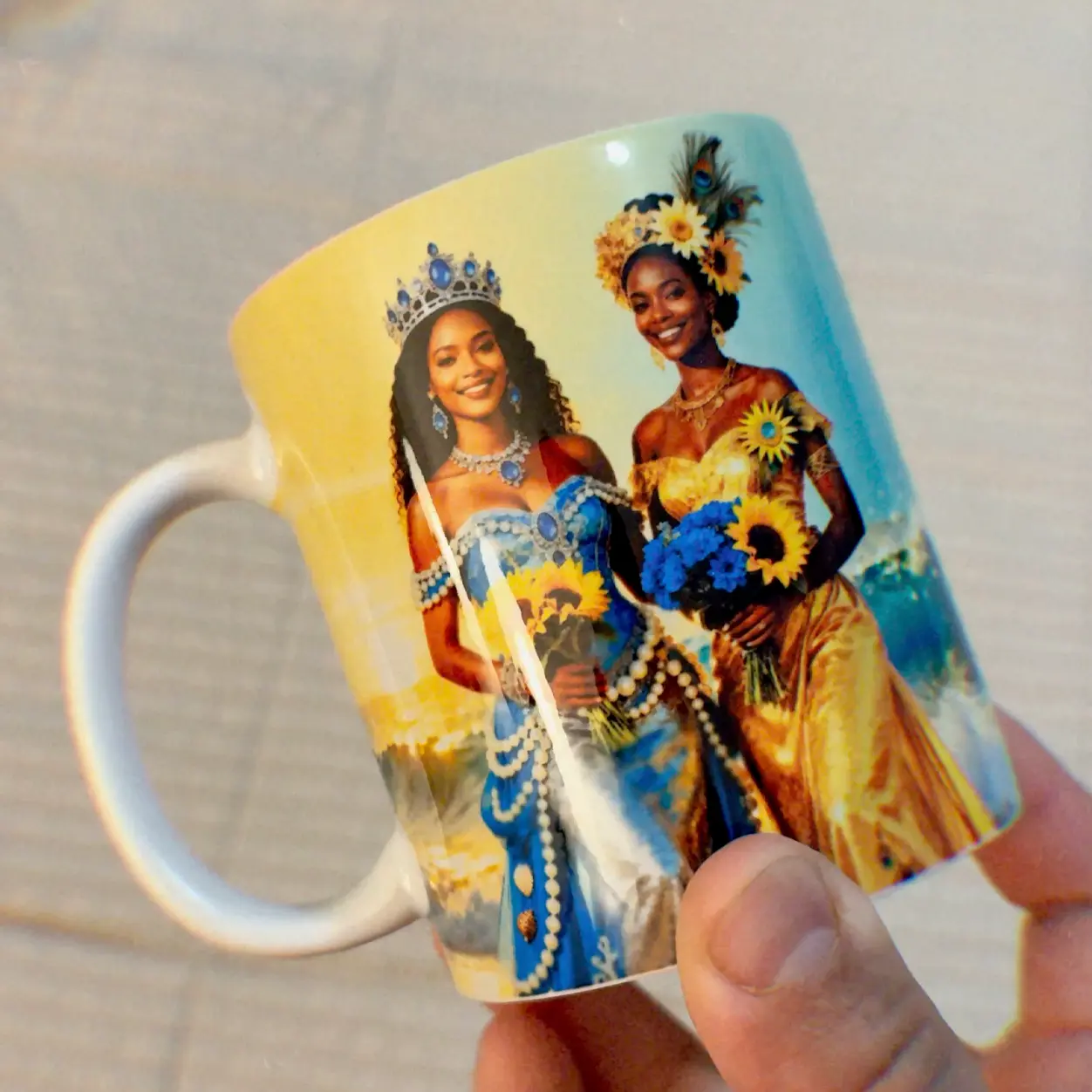 Oshun & Yemaya Coffee Mug (11oz) – Dos Aguas Goddess Ceramic Cup | Afro-Cuban Spiritual Art by Ashekuba