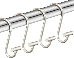 Nickel Shower Curtain Hooks, Rust Proof Shower Curtain Rings for Bathroom, Silver Metal Decorative Shower Curtain Hooks Hangers for Shower Curtain Rod, Set of 12 T-Bar Design CHICTIE