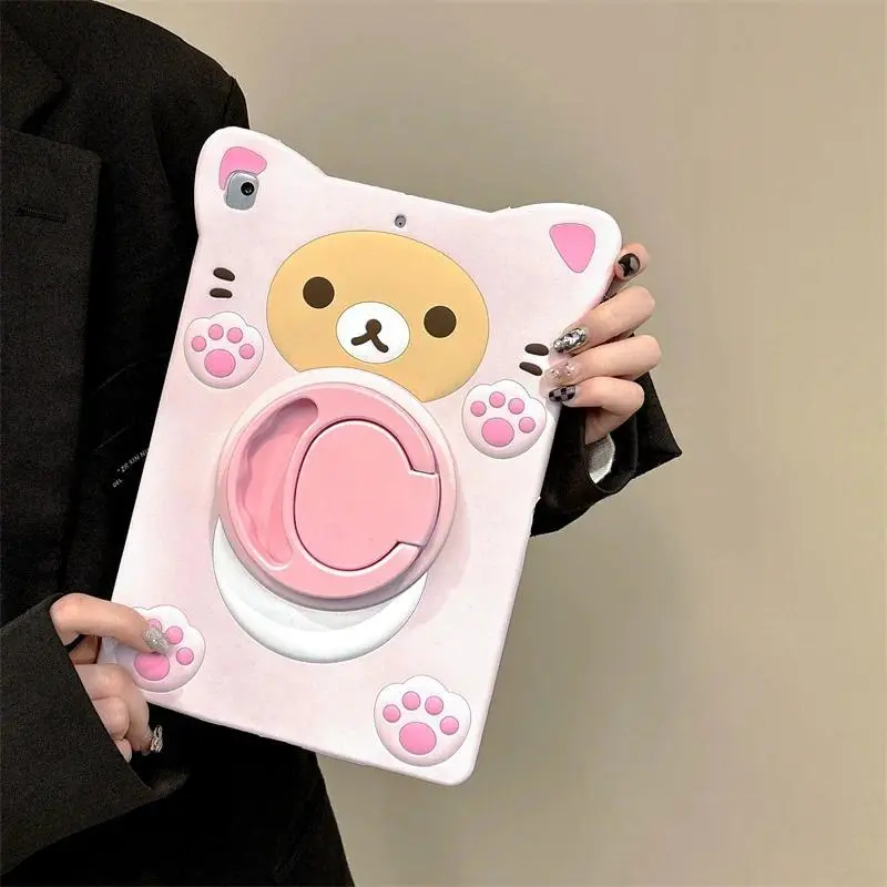 Cute Cartoon Rilakkuma Silicone Tablet Protective Case For IPad 9 8 7th Generation Child Case for IPad Air 2 3 4 5 6 10.9 Pro 11