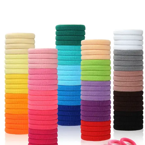 100pcs Mixed Color Kids Cute Girly Simple Style Plain Color Hair Tie, Casual Trendy Elastic Hair Ties, Hair Accessories for Daily Use for Kids, Elastic Hair Accessory