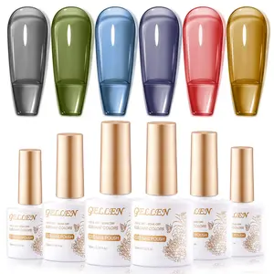 Gellen Jelly Gel Nail Polish Set, 6 Colors Neon Jelly Gel Polish Green Yellow Red Blue Purple Crystal Transparent Gel Polish Kit Christmas Gift Spring Summer