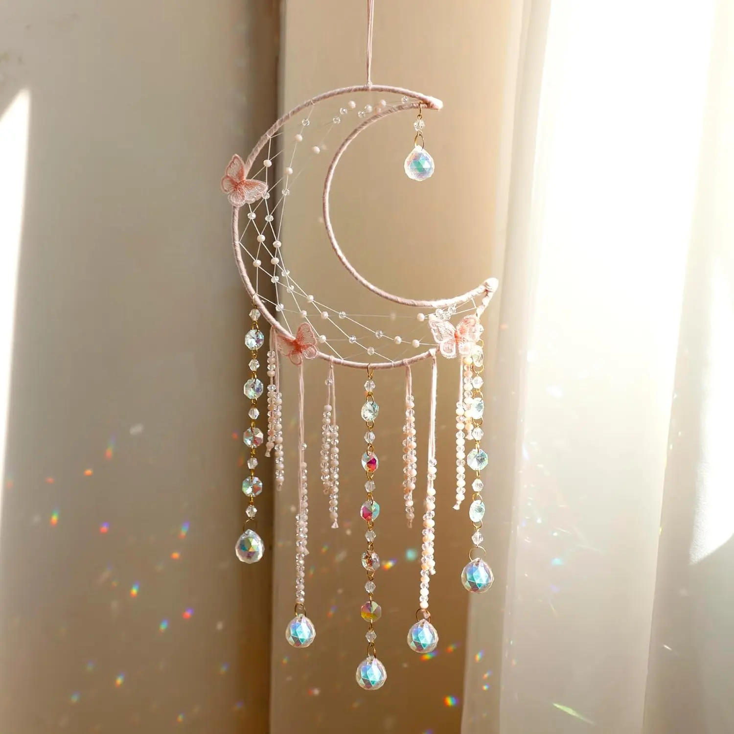 Butterfly Dream Catchers with  - Large Boho Pink Moon Dream Catcher Wall Decor Home Decorations Girls   Bedroom Room Decor Christmas Birthday Teen Girl Boys Gifts