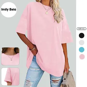 Imily Bela Women's Oversized T Shirts Tees Half Sleeve Crew Neck Cotton Tunic Tops