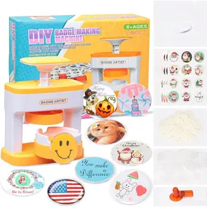 Badge Maker for Kids, 55 mm (2.16 inch) DIY Pin Button Maker Press Machine Badge Kit with 48 pcs Button Parts Pictures Circle Present Installation-Free