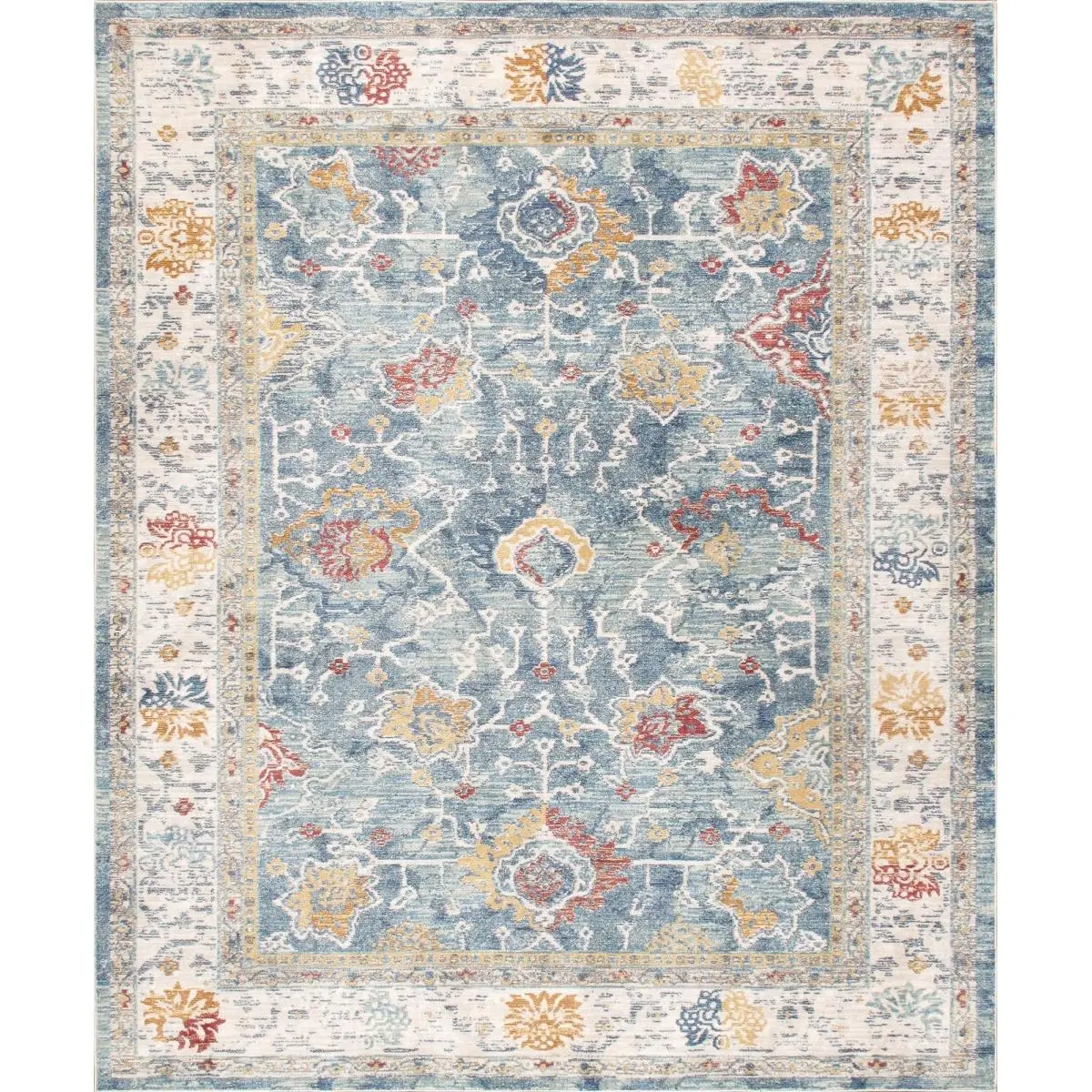 Pasargad Home PFH-04 Indoor Heritage Design Power Loom Area Rug, Light Blue & Beige, 5x8 ft., Traditional, 5 X 8 Ft.