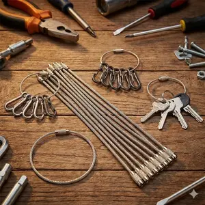 Stainless Steel Keychain with Anti-Loss Cable, Durable Wire Key Ring & Portable Luggage Tag Strap. Multi-Tool Carabiner Clip for Camping Hiking Gear Accessories, Secure Locking clip Made of Strong Steel Wire for Long-Term Use.