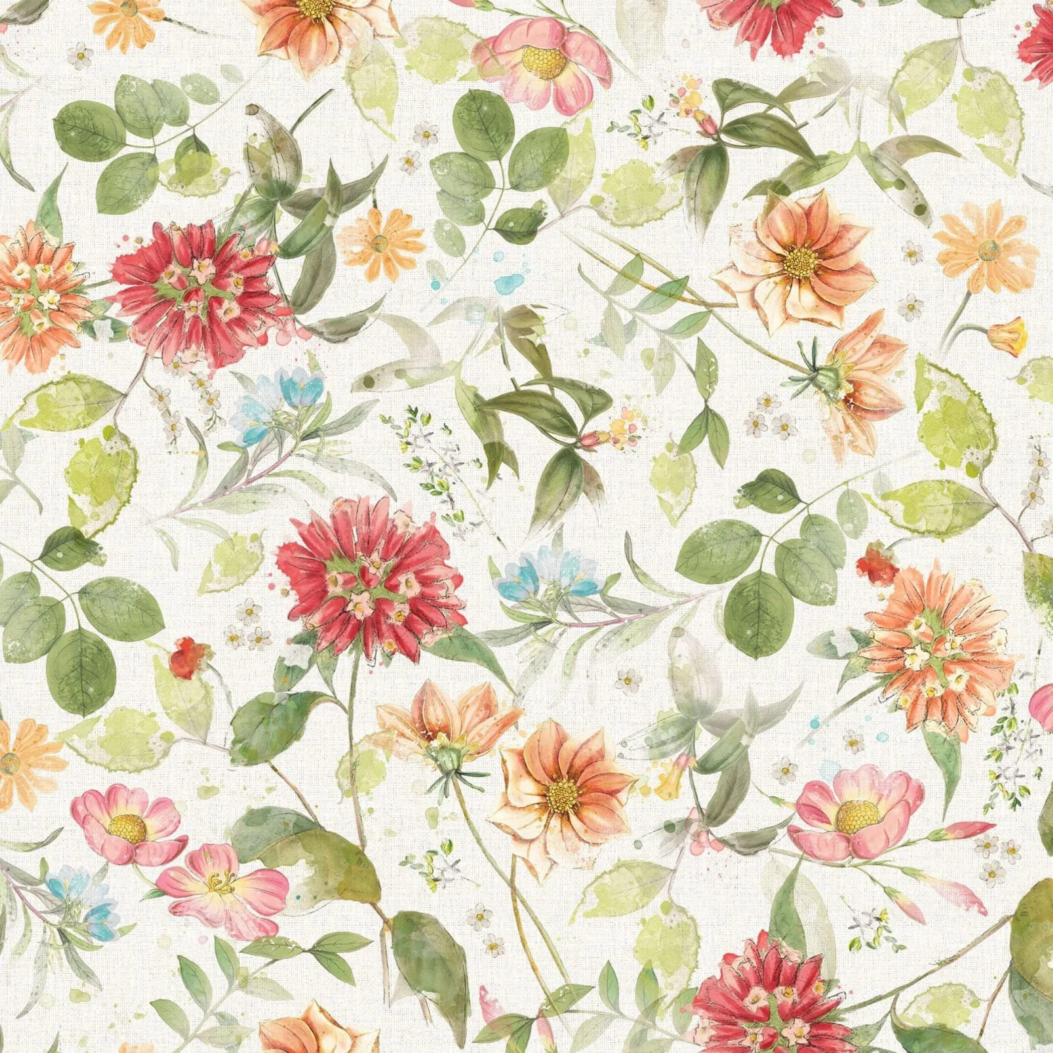 Watercolor Floral Cotton Fabric – Hummingbird Days Mixed Flowers | Clothworks Light Cream Background