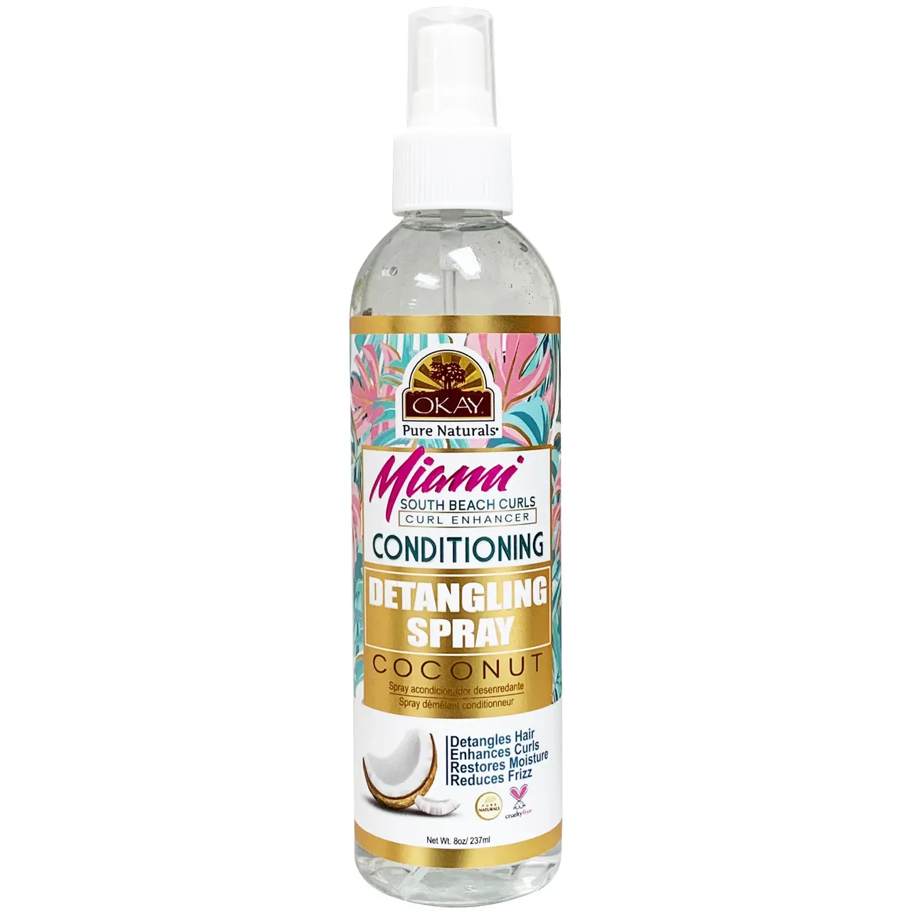 OKAY Miami South Beach Haircare Conditioning Detangling Spray - Chamomile-Infused, Lightweight, Daily Frizz Control - 8 oz/237 ml, Conditioner, Curly Hair, Anti-Frizz