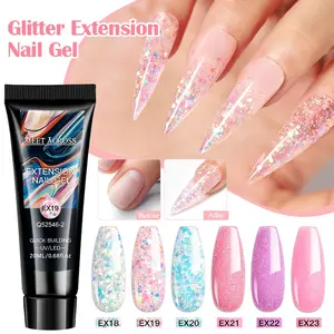 Meet Across Glitter Poly Nail Extension Gel Kit, 3 Colors Quick Building Builder, Nails Art Salon at Home, Starter Kit for Home Manicure, Nail Supplies