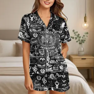 Throne Of Glass Satin Pajamas, Fireheart Pajamas Shorts Set, Dark Fantasy Quote Sleepwear, Casual Comfy Short Sleeves, Loungewear Nightwear Pajamas