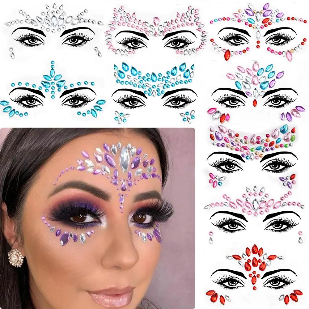 5PCS/SET 3D Acrylic Glitter Rhinestone Temporary Sexy Face Tattoo Sticker  Tattoos Party DIY Face Jewel Tattoo Makeup Art NK-LT
