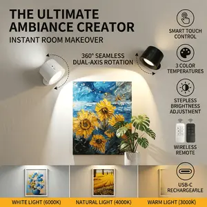 Touch Wall Lamp No Drill 3M Adhesive Magnetic Base 360° Rotatable Dual Light Source with Detachable Flashlight Remote & Touch Control 30 Min Timer for Bedroom Stairway Dorm Room Home Decor Night Light