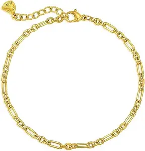 Gold Bracelet for Women  14K Gold Plated Chain Jewelry | Trendy Snake, Herringbone, Figaro, Cuban, Bead, Paperclip & Cable Box Styles for Everyday Wear