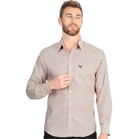 El General Classic Western Style Button Up Shirt with Polka Dot Pattern for Men Long Sleeve Casual