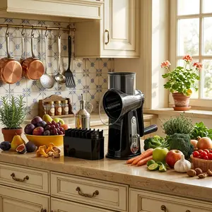 Rotary Cheese Grater with Handle, 5 Well-Designed Blades, Strong Suction Cup Base, Kitchen Utensils Vegetable Slicer Dicer Fruit Vegetable Slicer Gadgets Kitchen