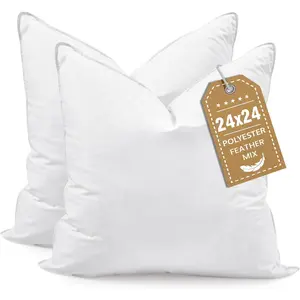 Euro Throw Pillow Inserts, 24x24 Down  Alternative Pillow Inserts Set of 2, Decorative Soft Large Square White Throw Pillows Insert for Couch Bed Dorm Sofa with Breathable Cover