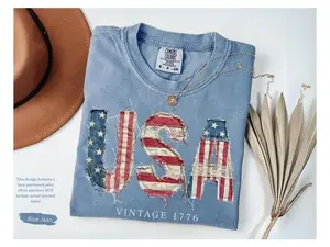 Comfort Colors 4th of July Shirt, FAUX Patchwork USA Shirt, Retro American Shirt, Patriotic Shirt, Fourth of July Shirt, Patriotism shirt