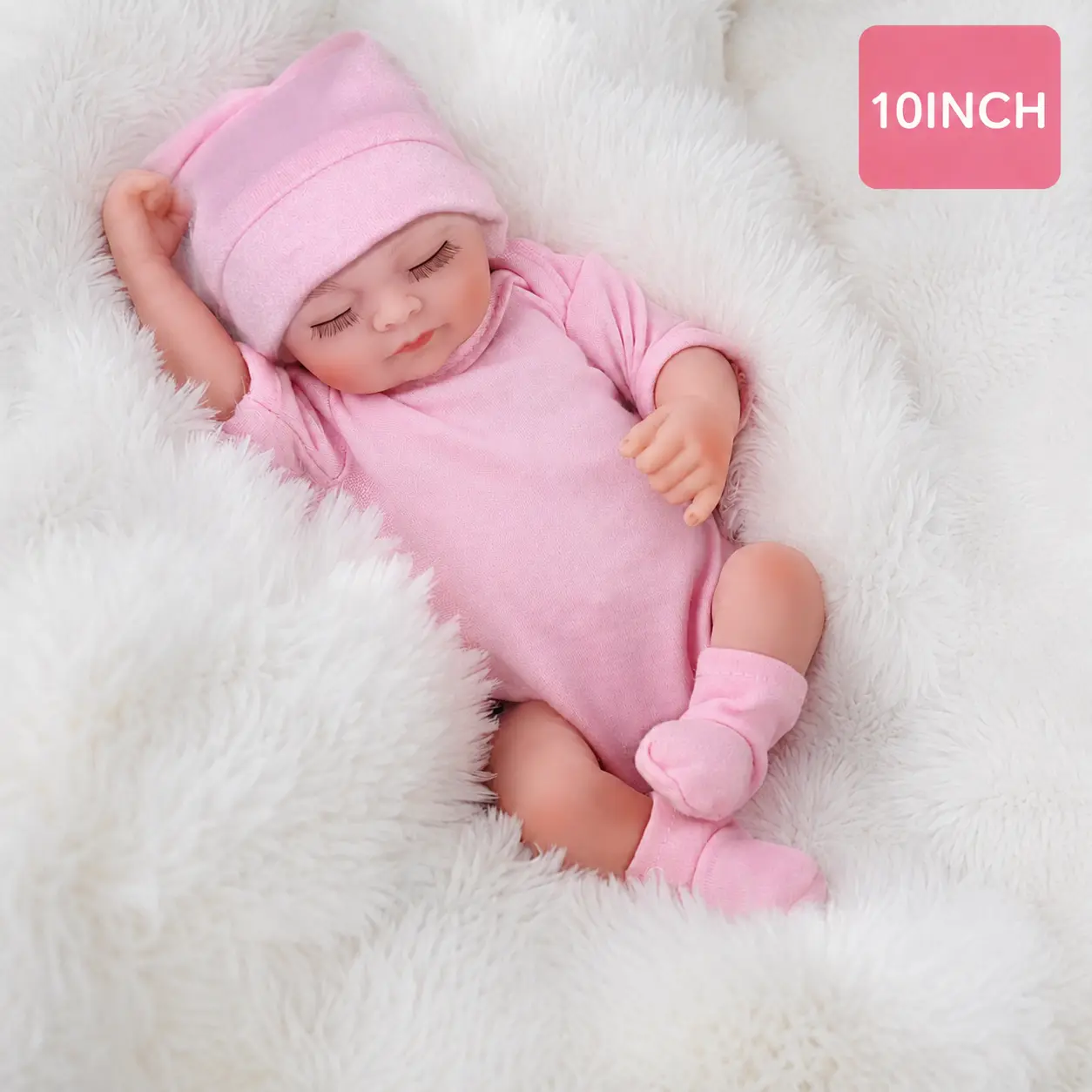 Colorlizard 10-Inch Cute Newborn Weighted Vinyl Reborn Doll Set, Soft Waterproof Vinyl Body, Pink Beanie Outfit, Long Eyelashes, Certified Safe, Cute Newborn Doll, Weighted Vinyl Dolls