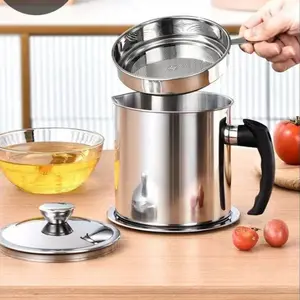 Stainless Steel Oil Storage Container with Sieve (1 Count), Oil Storage Box with Filter, Cooking Oil Container, Kitchen Strainer Utensils for Home, Kitchen Gadgets, Summer Essentials, Summer for Gift