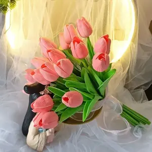 Tulip Bouquet Set of 12 with Fish Tail Net, Mother's Day Gift, Thanksgiving Present, Home Decor, Living Room Decoration, Artificial Flowers
