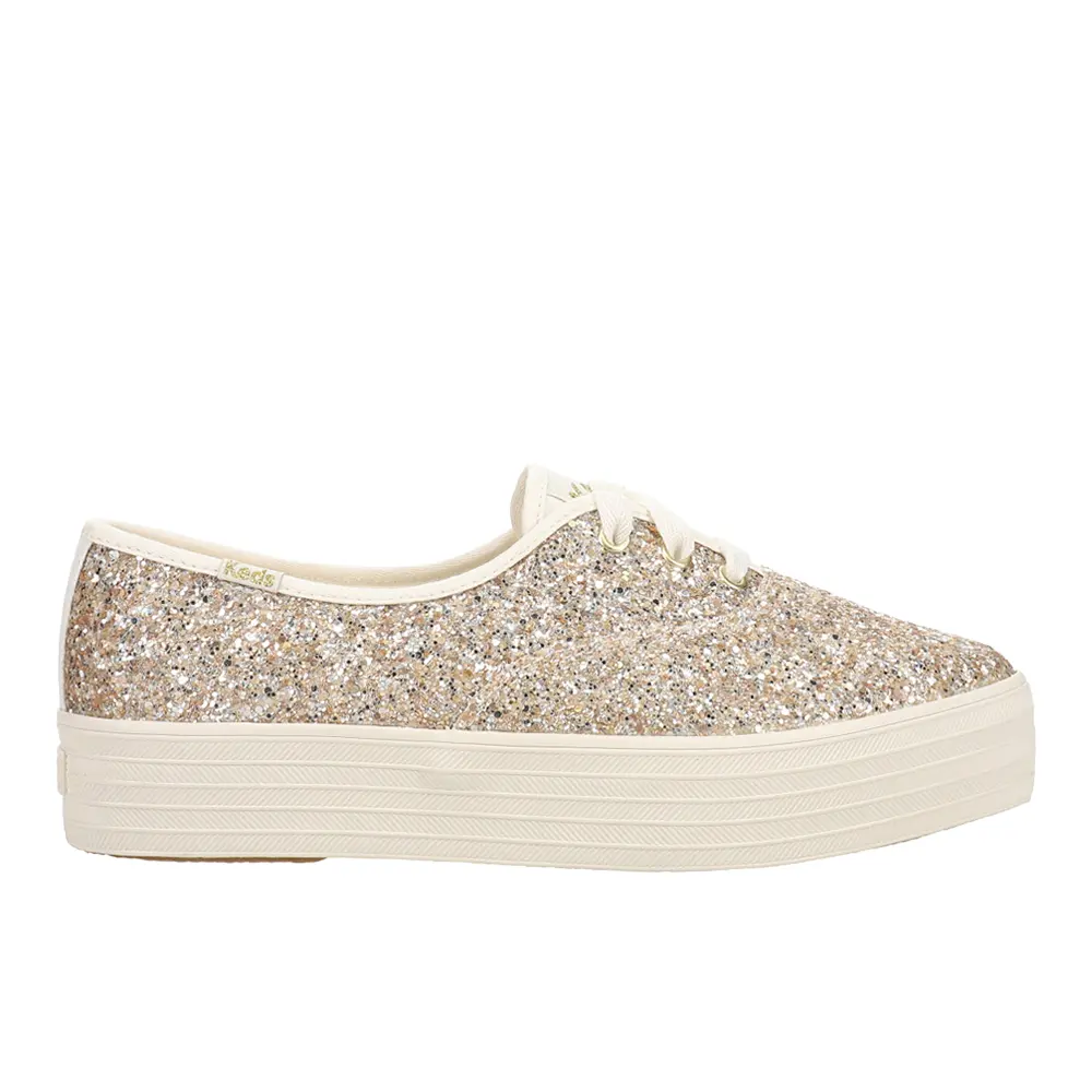 Keds Womens Point Glitter Celebrations Lace Up Sneakers Shoes Casual - Gold