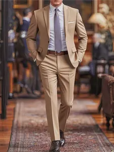 2pcs Classic Suit Set- Men's Formal Wear, Business Attire Clothes, Exquisite Suits- High Quality, Comfortable Fit, Stylish Jacket and Pants Combo for Weddings, Parties, Formal Events, Business Meetings, and Special Occasions