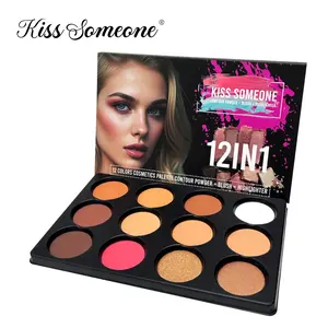 12 Colors Blush Contour Highlighter Makeup Palette, Matte Face Blush Powder for Cheeks, Bright Shimmer Bronzer, Professional Facial Beauty Set