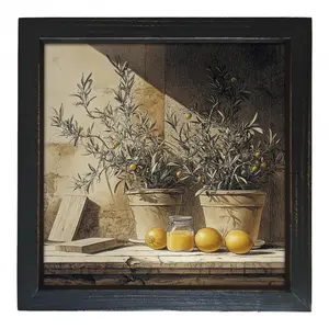 1 x 8 Inch Summer Home Décor Wall Art - Hand-Painted Lemon & Olive Branches Design in Recycled Wood Frame, Rustic Farmhouse Style for Living Room, Bedroom, Kitchen - Mother's Day, Teacher's Day, Seaside-Themed Gift, House Decor, Kitchen Artwork, Vintage C