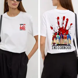I Wear Red For My Sisters Indigenous Awareness T-Shirt Cotton Blend MMIW Support Graphic Tee Social Justice Apparel Unisex Red Handprint Design