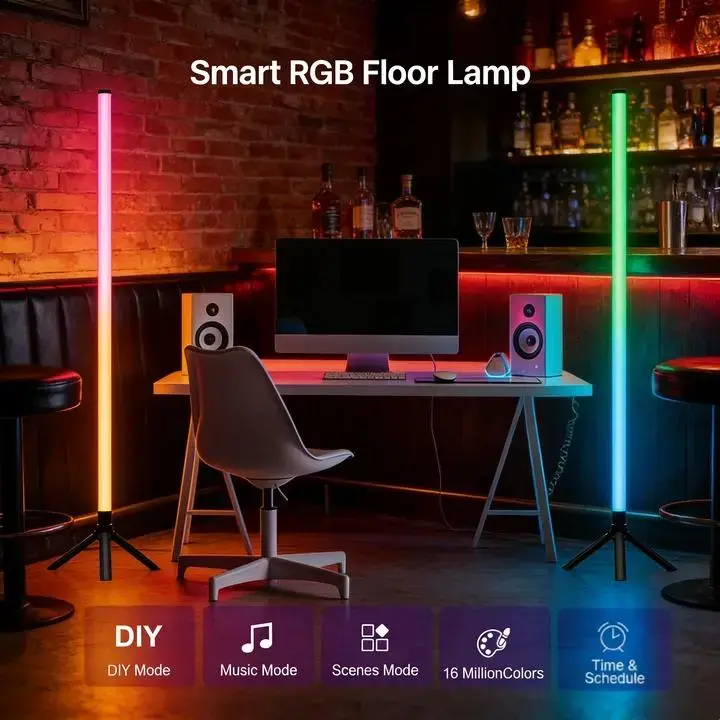 RGB Dreamy Gaming Floor Lamp, Futuristic Free-Standing 360-Degree Adjustable LED Lamp with Sound Pickup Atmosphere Light for Bedroom Corner, Live Streaming Room, Gaming Floor Lamps, Free-Standing Floor Lamps