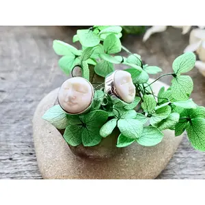 Hand Carved Goddess Moon Face 925 Silver Studs (Bovine Bone) - Crystal Healing Meditation