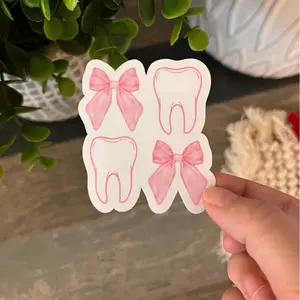 Dental Sticker Pink Bow & Teeth - Decorative Waterproof Stickers for Room Ornaments - Ideal for Home Decor - Prop