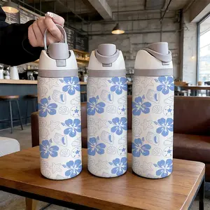32oz Dual-Use Sports Water Bottle, Tumbler, Blue Floral Pattern, 304 Stainless Steel Large Capacity Insulated Cup, Drinkware, Portable, Perfect Gift for Women