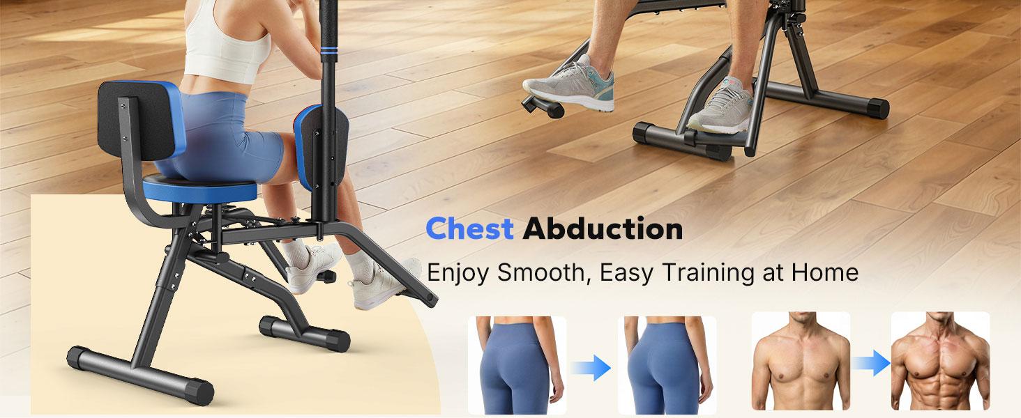Merach Hip Abductor Machine for Home Gym Upper Back Exerciser, Adjustable Glute Trainer, Thigh Workout Equipment for Hip Sculpting & Butt Lifting
