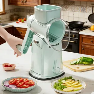 Rotary Cheese & Veggie Slicer with Handle, 5 Compact Blades & Powerful Suction Cup, Retro Green Time-Saving Kitchen Gadget for Easy Food Prep & Dicing