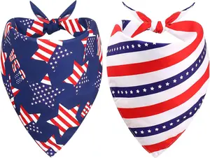 2 Pack 4th of July Dog Bandanas , Fourth of July Dog Bandana, American Flag Pet Scarf with Star Pattern, Reversible Triangle Patriotic Pet Scarf for Independence Day Decorations (Large)