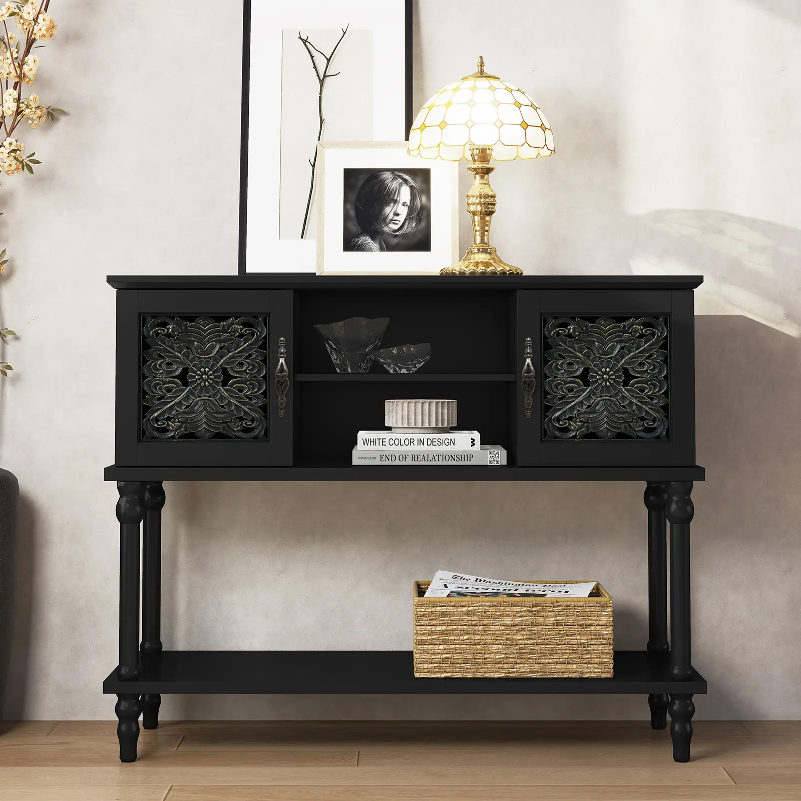 Black - Vintage Carved Console Table