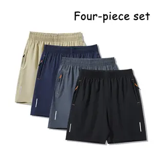 Summer Men’s 4-Pack Quick-Dry Athletic Shorts — Loose Fit, Zipper Pockets, Knee-Length, for Running & Fitness