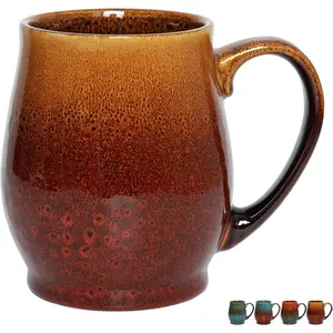 Ceramic Coffee Mug, 24 Oz, Dishwasher and Microwave Safe, Big   Cup, Reactive  (Orange&Red)