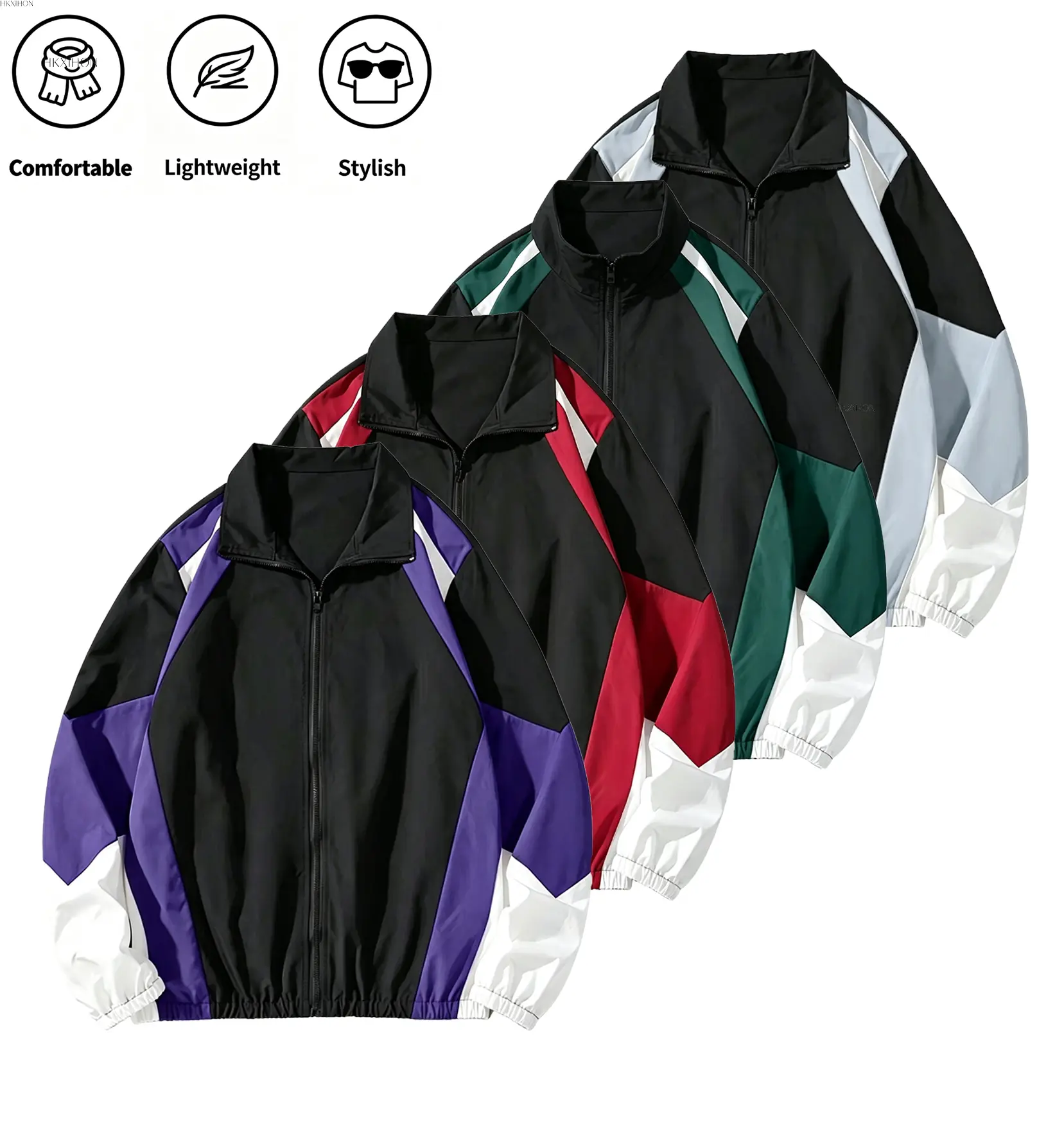 Men's Retro Color Block Spliced Panels Track Jacket - Full Zip Stand Collar, Lightweight Wind Resistant, Loose-Fit Polyester Activewear Clothes, Casual Streetwear Athletic Coat, Zipper
